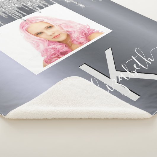 Silver glitter foto monogram glamoureus sherpa deken (3/4)