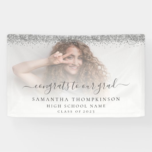 Silver Glitter Fotoscript 2024 Afstuderen Banner (Horizontaal)