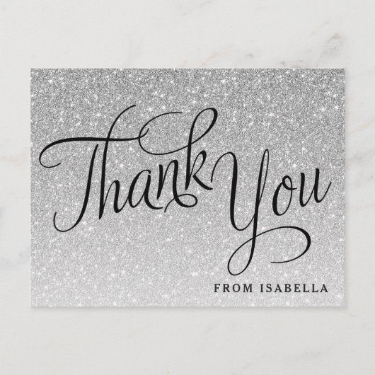 Silver Glitter Gepersonaliseerd Dank u Briefkaart (Voorkant)