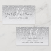 Silver Glitter Girly Script Business Logo Monogram Visitekaartje (Voorkant / Achterkant)