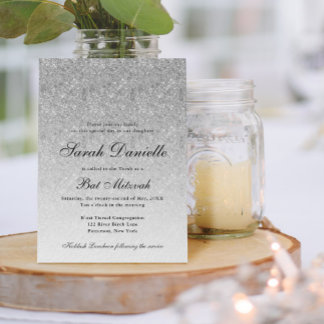 Silver Glitter Glam Bat Mitzvah Kaart