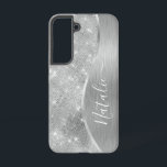 Silver Glitter Glam Bling Personalized<br><div class="desc">Personnalisez facilement ce boîtier de téléphone à motif en métal brossé argent et en faux parties scintillant glamour avec votre propre nom personnalisé.</div>