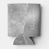Silver Glitter Glam Bling Personalized Metallic Blikjeskoeler (Voorkant)