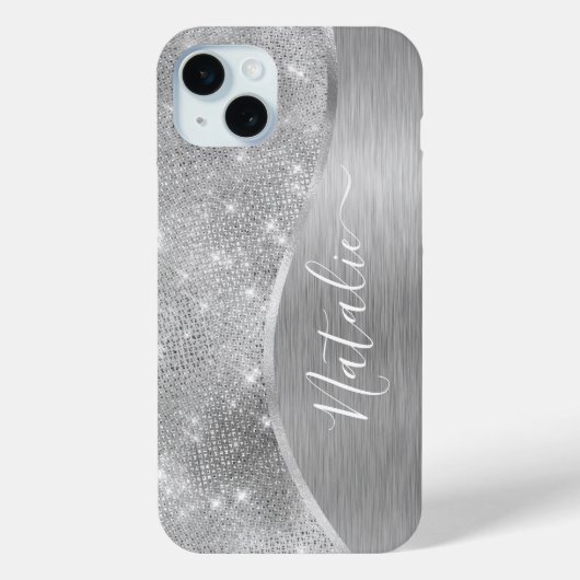 Silver Glitter Glam Bling Personalized Metallic Case-Mate iPhone Case (Achterkant)