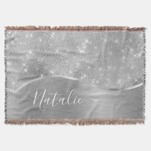 Silver Glitter Glam Bling Personalized Metallic Deken (Voorkant)