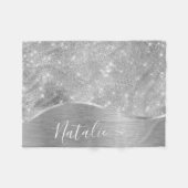 Silver Glitter Glam Bling Personalized Metallic Fleece Deken (Voorkant (Horizontaal))