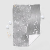 Silver Glitter Glam Bling Personalized Metallic Golfhanddoek (Insitu)