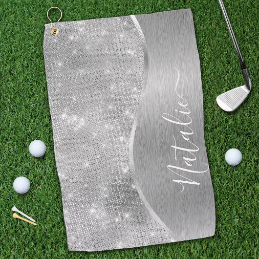 Silver Glitter Glam Bling Personalized Metallic Golfhanddoek