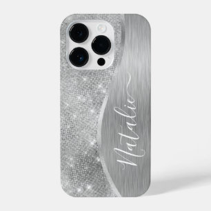 Silver Glitter Glam Bling Personalized Metallic iPhone 14 Plus Hoesje