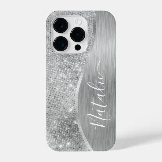 Silver Glitter Glam Bling Personalized Metallic iPhone Hoesje (Achterkant)