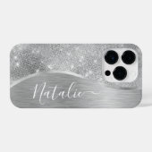 Silver Glitter Glam Bling Personalized Metallic iPhone Hoesje (Achterkant horizontaal)