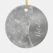 Silver Glitter Glam Bling Personalized Metallic Keramisch Ornament (Voorkant)