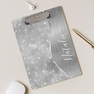 Silver Glitter Glam Bling Personalized Metallic Klembord
