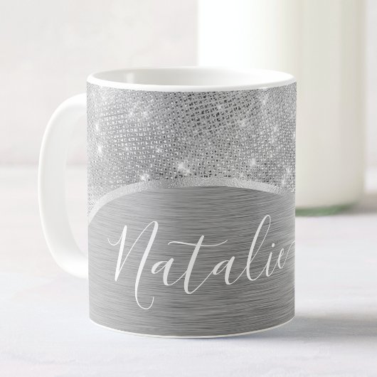 Silver Glitter Glam Bling Personalized Metallic Koffiemok