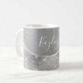 Silver Glitter Glam Bling Personalized Metallic Koffiemok (Voorkant links)