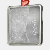 Silver Glitter Glam Bling Personalized Metallic Metalen Ornament (Links)
