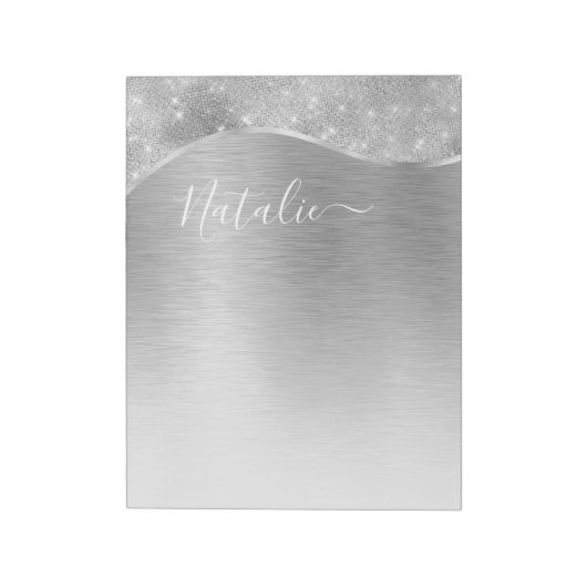 Silver Glitter Glam Bling Personalized Metallic Notitieblok (Gedraaid)