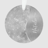 Silver Glitter Glam Bling Personalized Metallic Ornament (voorkant)