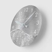 Silver Glitter Glam Bling Personalized Metallic Ronde Klok (Hoek)