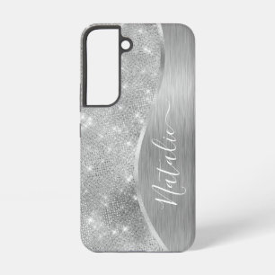 Silver Glitter Glam Bling Personalized Metallic Samsung Galaxy Hoesje