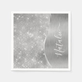 Silver Glitter Glam Bling Personalized Metallic Servet (Voorkant)