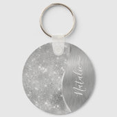 Silver Glitter Glam Bling Personalized Metallic Sleutelhanger (Voorkant)