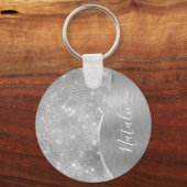 Silver Glitter Glam Bling Personalized Metallic Sleutelhanger (Voorkant)