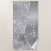 Silver Glitter Glam Bling Personalized Metallic Strandlaken (Voorkant)