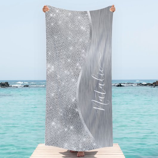Silver Glitter Glam Bling Personalized Metallic Strandlaken