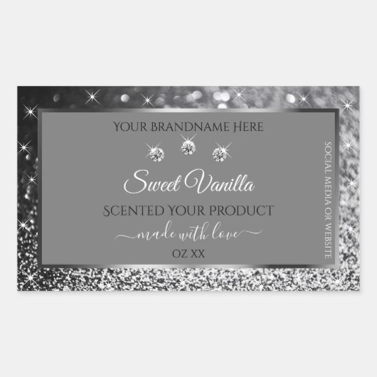 Silver Glitter Glam Grey Product Packaging Labels (Voorkant)