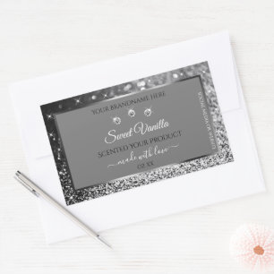 Silver Glitter Glam Grey Product Packaging Labels