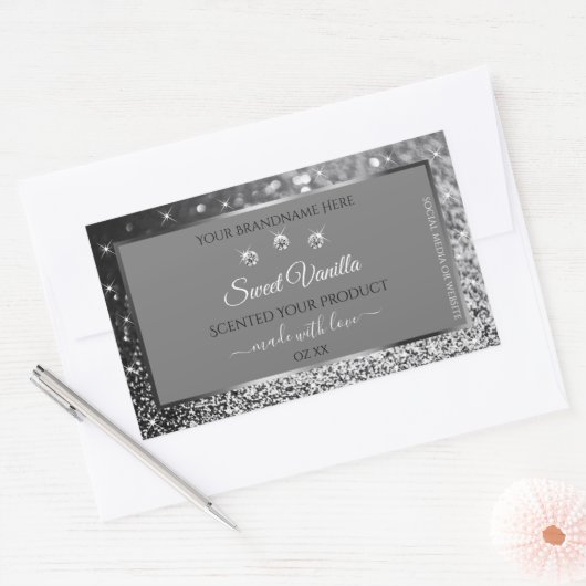 Silver Glitter Glam Grey Product Packaging Labels (Envelop)