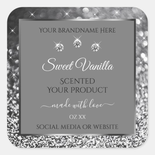 Silver Glitter Glam Grey Product Packaging Labels (Voorkant)