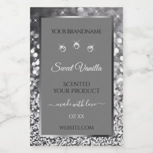 Silver Glitter Glam Grey Product Packaging Labels Voedselcontainer Etiket