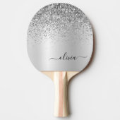 Silver Glitter Glam Metal Monogram Naam Tafeltennisbatje (Voorkant)