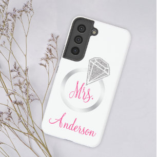 Silver Glitter Glam Ring Mrs Bride Initiaal Name Samsung Galaxy Hoesje