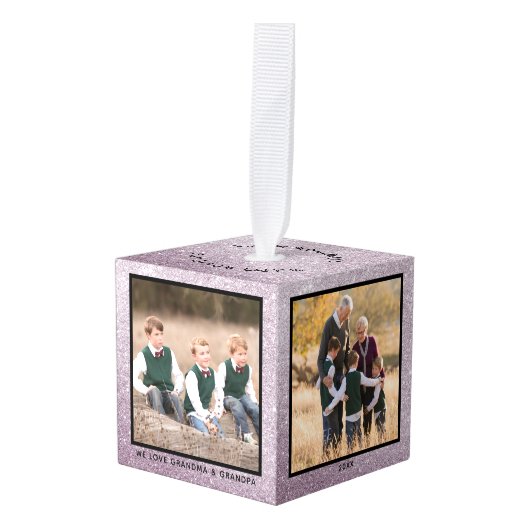 Silver Glitter Grandouders 4 Kerstmis Kubus Ornament (Voorkant hoekig)