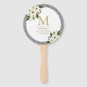 Silver Glitter Gray Floral Monogram Handwaaier