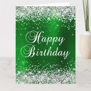 Silver Glitter Green Folie Big Happy Birthday Kaart