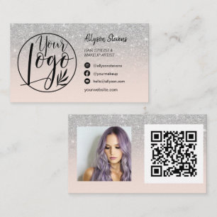 Silver glitter hair make-up foto logo qr code roze visitekaartje
