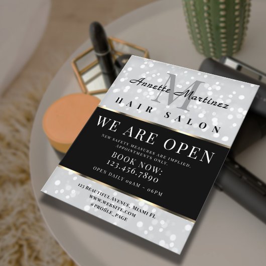 Silver glitter hair salon flyer