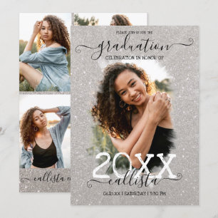Silver Glitter Halo Photo Collage Afstuderen Kaart