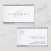 Silver Glitter Handgeschreven Monogram Sjabloon Visitekaartje (Voorkant / Achterkant)