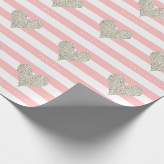 Silver Glitter Heart Cadeaupapier (Hoek)