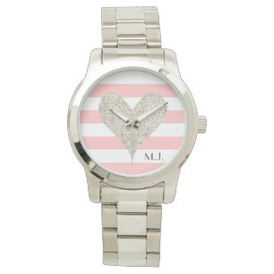 Silver Glitter Heart Horloge