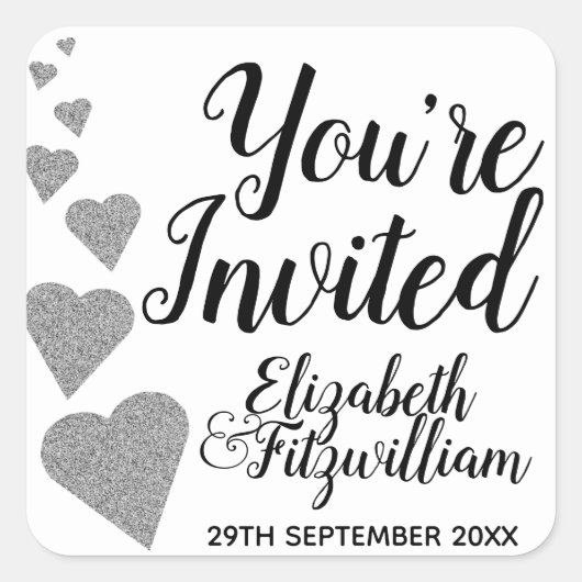 Silver Glitter Hearts Envelope Seal Stickers (Voorkant)