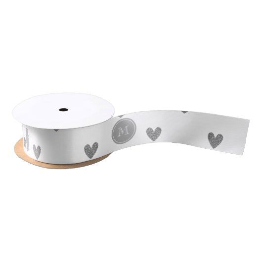 Silver Glitter Hearts met Monogram Lint (Spoel)