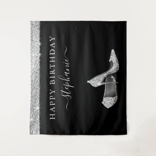 Silver Glitter High-Heels Birthday Backdrop Wandkleed (Voorkant)