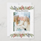 Silver Glitter Holly Berries kerstfoto Feestdagenkaart (Voorkant)