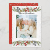 Silver Glitter Holly Berries kerstfoto Feestdagenkaart (Voorkant / Achterkant)